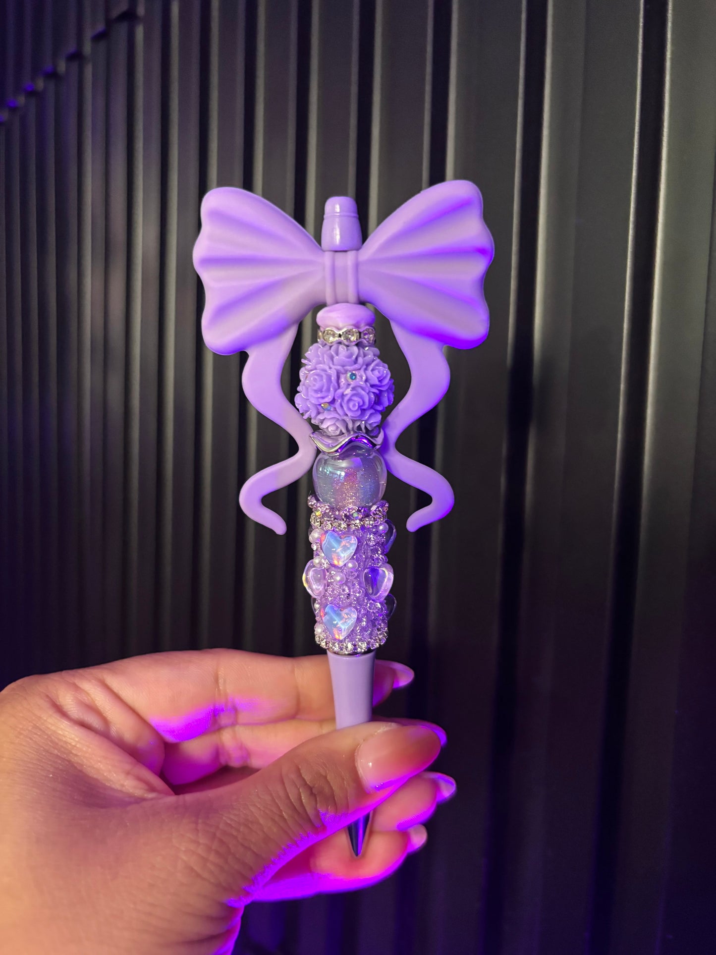 Purple bow pen on heart bling pen