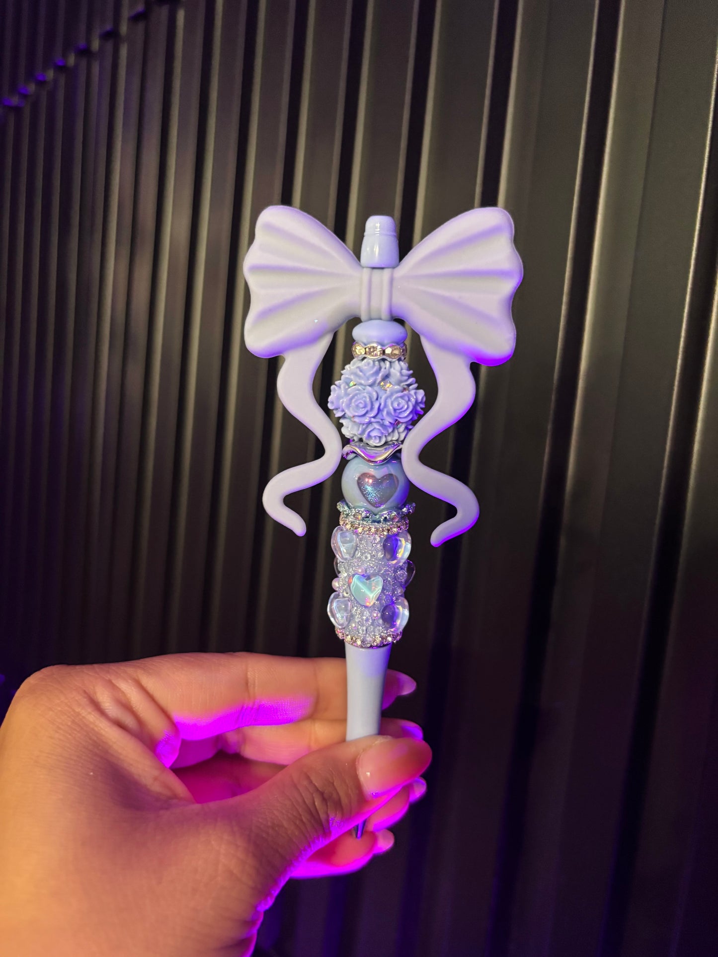 Blue bow pen on heart bling pen