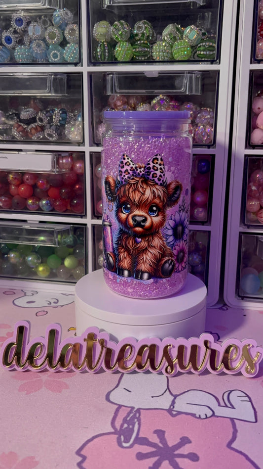 Diamond Filled Purple Cow Acrylic Snowglobe